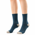 Socken 35-38 aus Textilstrick in Dunkelblau Beige mit Rippenschaft