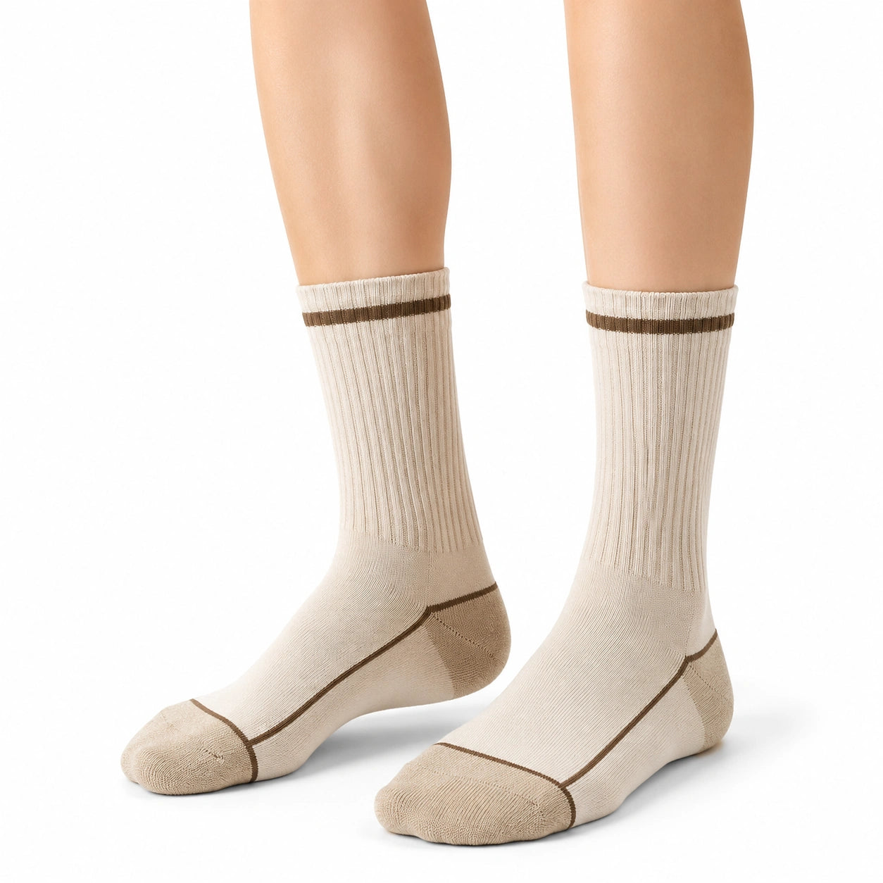 Socken Größe 35-38 aus Textil in Beige Braun mit Rippstrick