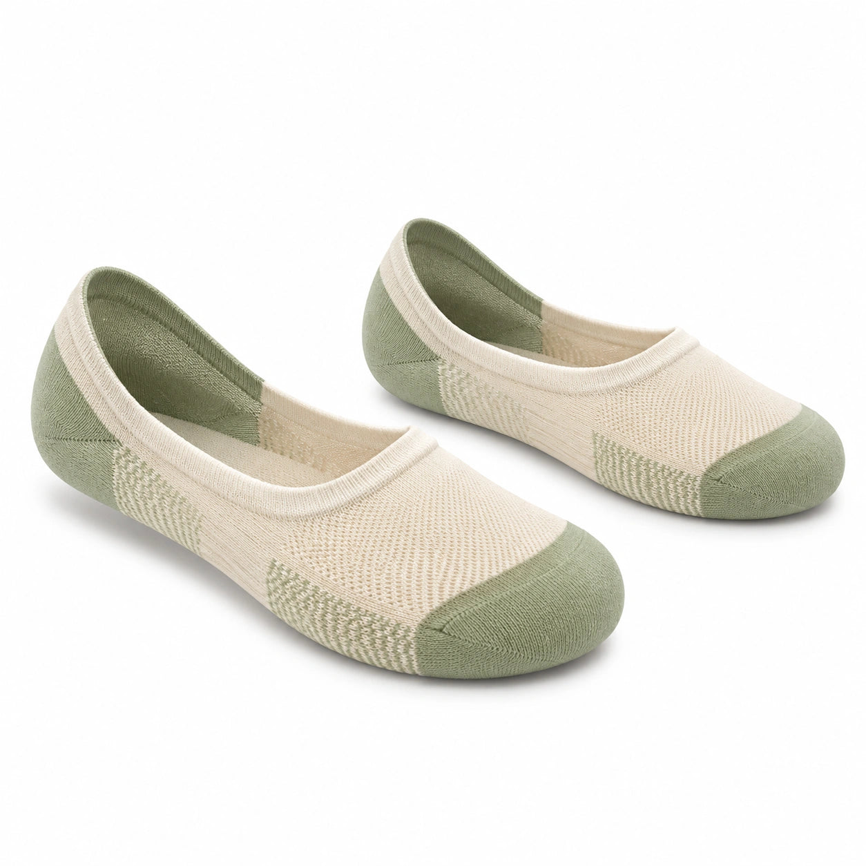 Füßlinge 35-38 aus Stricktextil in Cremegrün - flache Ballerina Socken