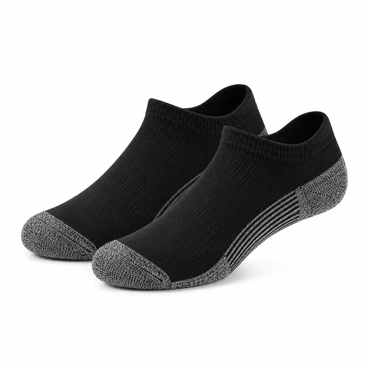 Sneakersocken Größe 39-42 aus Strickmaterial in Schwarz Grau mit verstärkter Zehen- und Fersenpartie