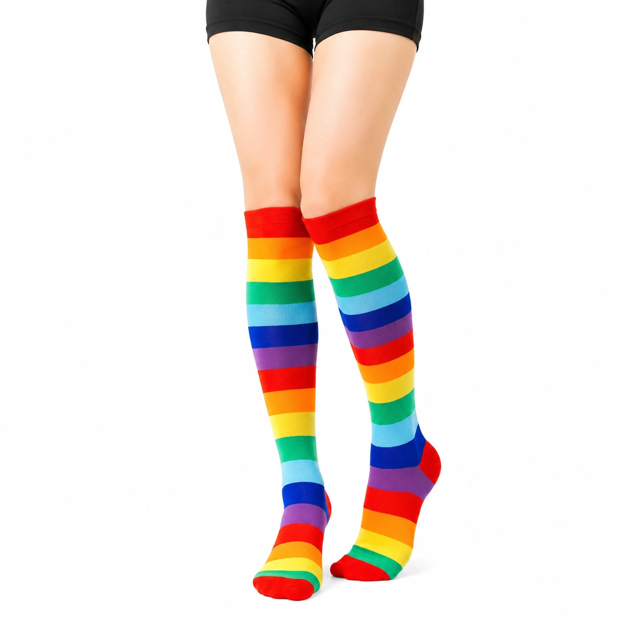 Kniestrümpfe Größe 39-42 aus Textilmaterial Regenbogen gestreift