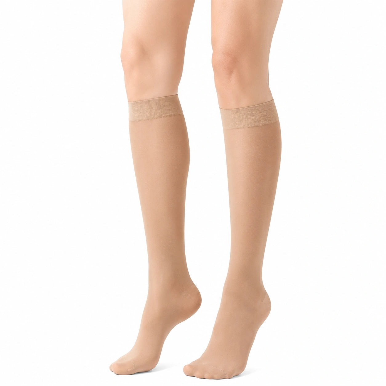 Kniestrümpfe 39-42 in Beige aus feinem Synthetikgewebe transparent elastisch