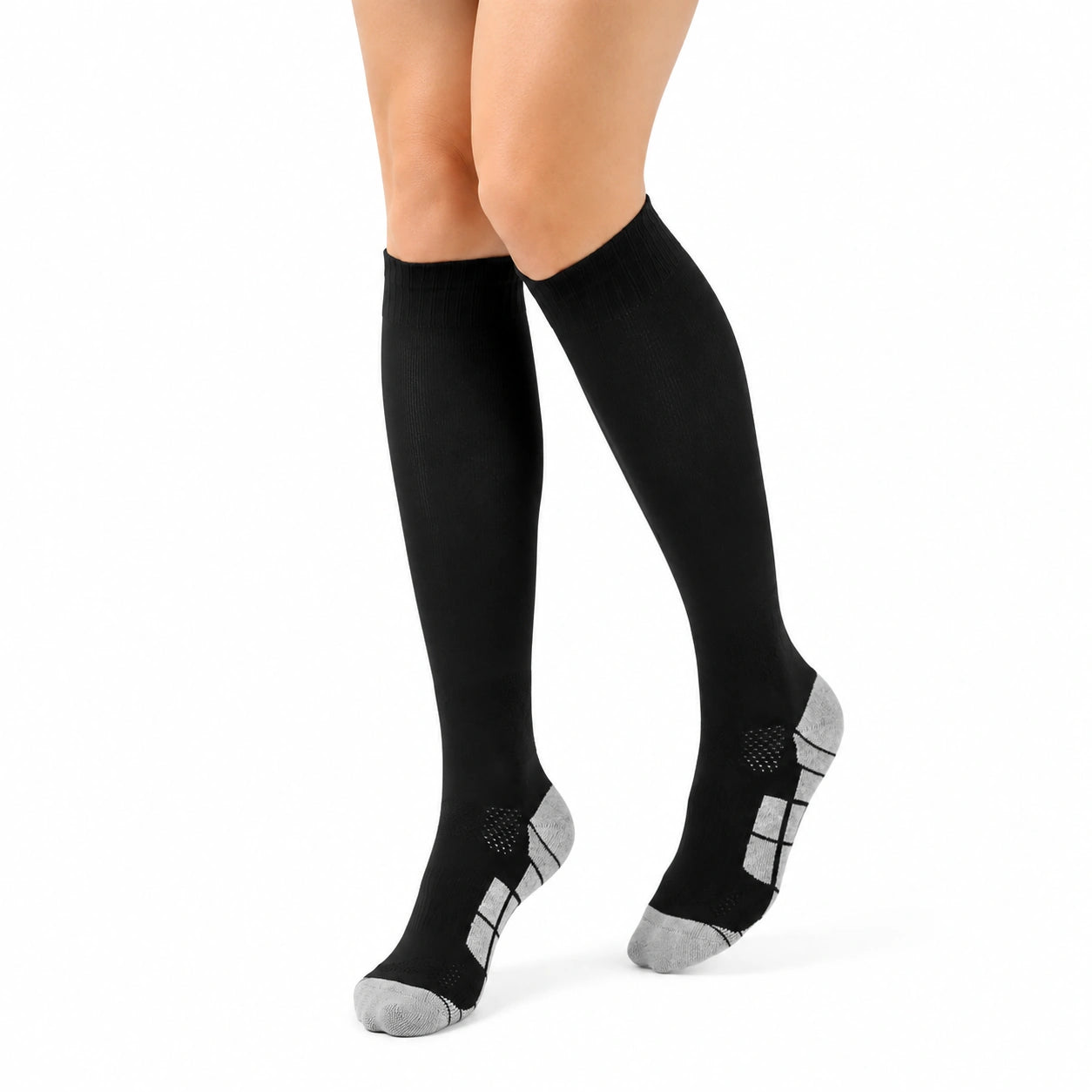Kniestrümpfe 39-42 aus Textil Schwarz Grau für Sport