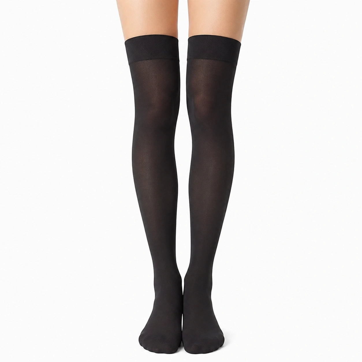 Overknee-Strümpfe Größe 39-42 aus elastischem Textil in Schwarz mit breitem Bündchen